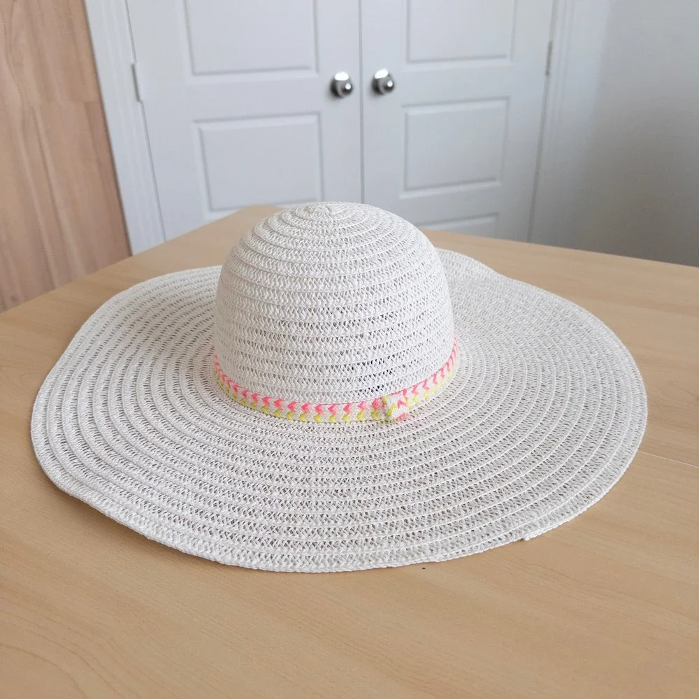 Womens Sun Hat One Size White Wide Brim‎ Straw Blend Resort Beach Summer Travel